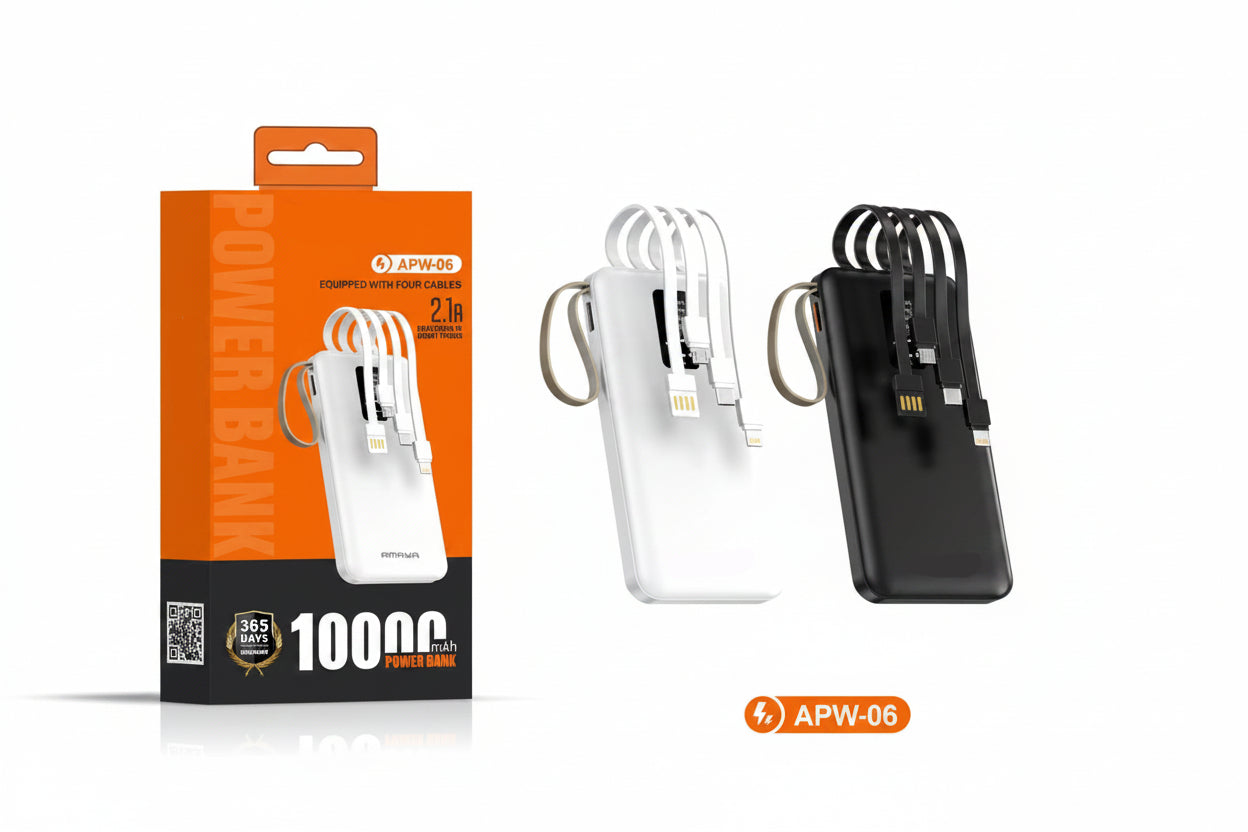 Power Bank Luxis - 10000mAh 4 Cabluri Integrate, Fast Charge 2A, Display LED, Universal-APW-06