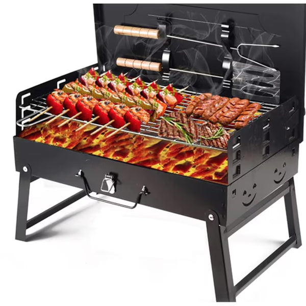 Grătar Portabil Luxis - Pliabil Tip Diplomat, Accesorii BBQ Incluse, Gril Inox, Camping & Picnic - GratCarb-Lux123