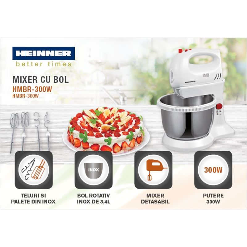 mixer cu bol rotativ inox heinner