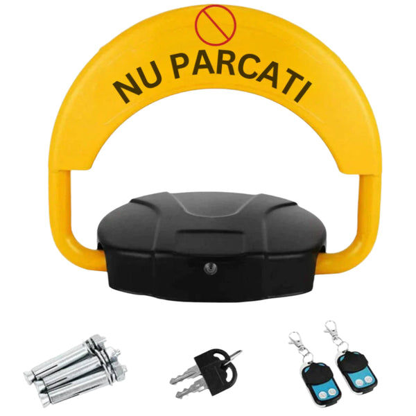 Blocator Loc Parcare Automat cu Acumulator - 2 Telecomenzi, 2 Chei și Alarmă, Sistem Antifurt, Suportă 2 Tone