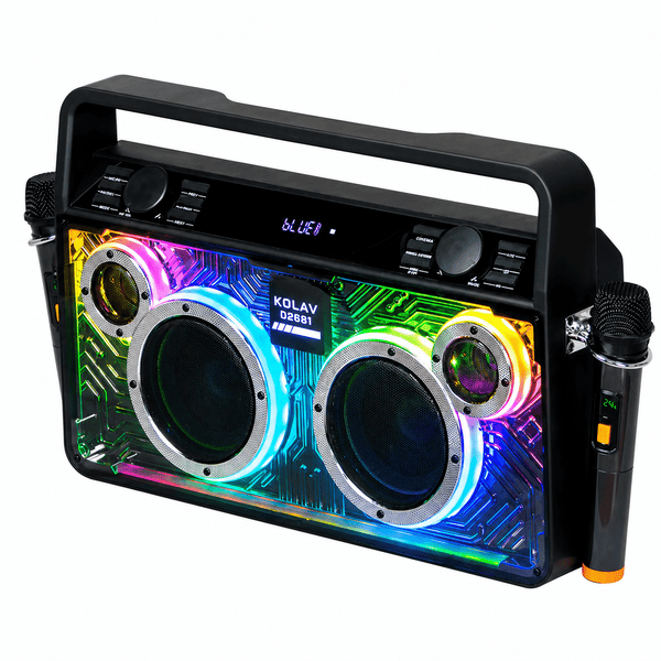 Boxă Portabilă Karaoke KOLAV X-BASS - 40W, Bluetooth 5.2, 2 x 6 inch, 2 Microfoane Wireless, RGB, 4000 mAh - D2661