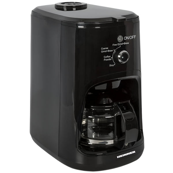 Cafetieră cu Râșniță Heinner - 900W, 0.6L, Cafea Boabe, Măcinată, Filtru Detașabil - HCM-900RBK