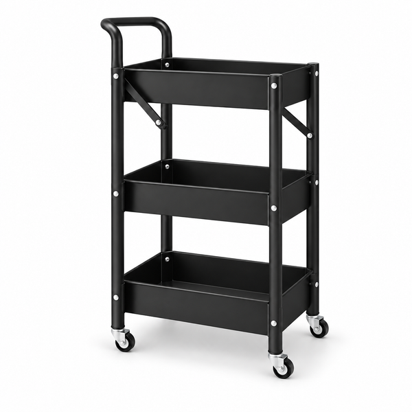 Cărucior de Organizare Luxis din Metal, 3 Niveluri, Pliabil, Negru - 49-348