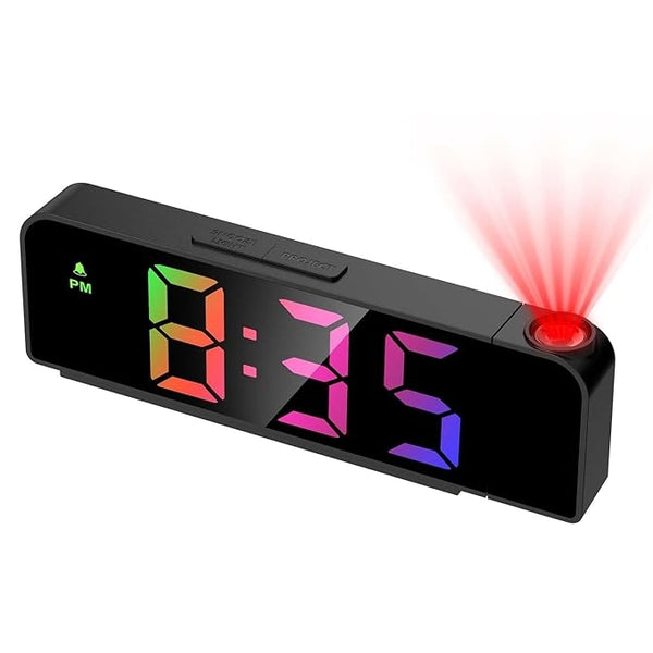 Ceas cu Proiecție pe Tavan și Alarmă – Afișaj LED, Temperatură, Dată, Funcție Snooze, Luminozitate Reglabilă, Port USB, Format 12/24H