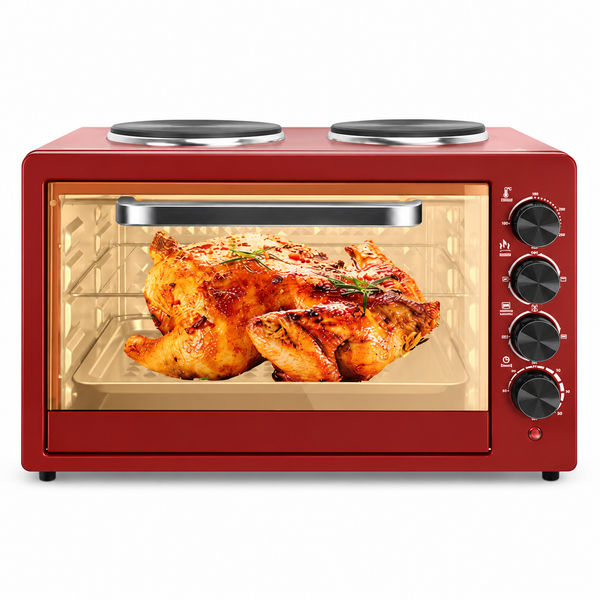Cuptor Electric LUXiS - 2000 W, 48 L, Plită Dublă, Ușă din Sticlă, Roșu - 5127