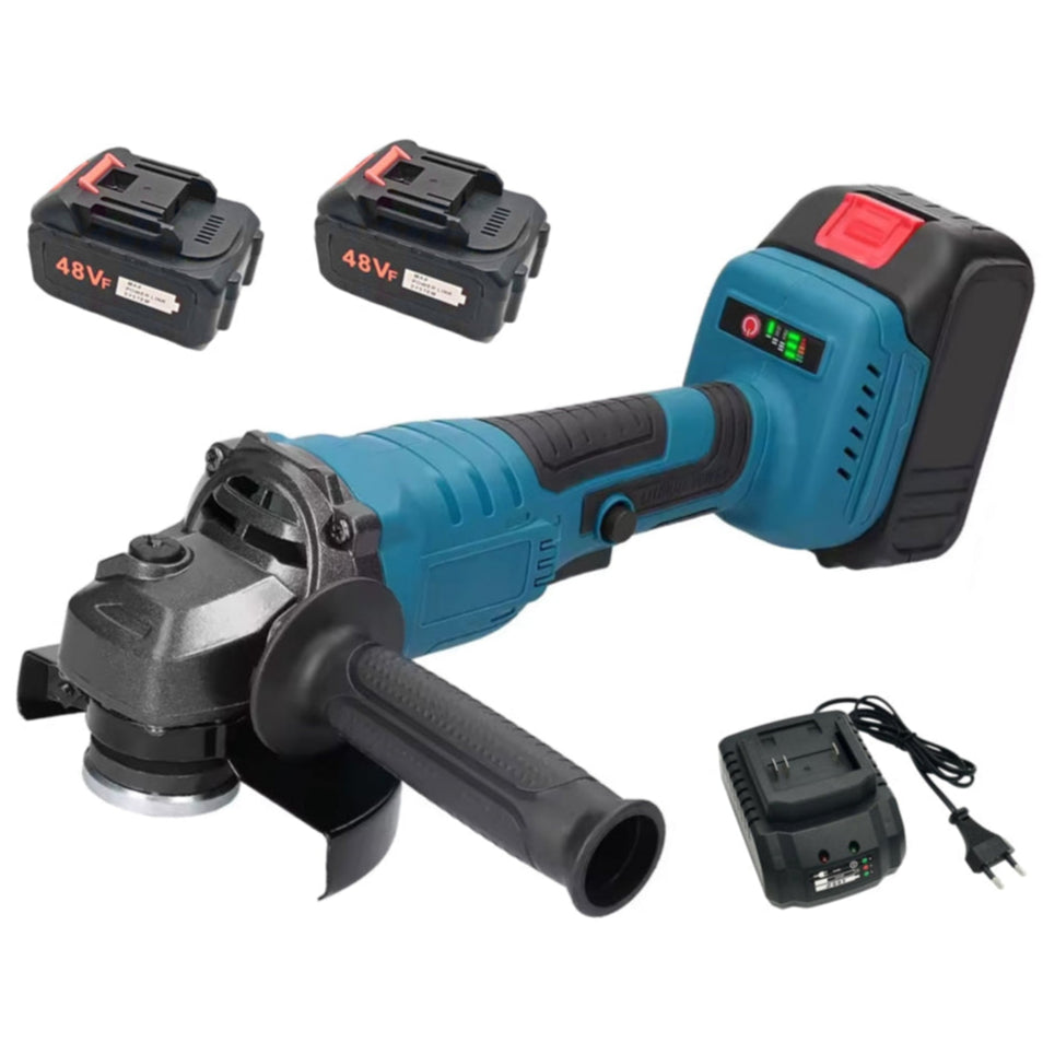 Flex Polizor Unghiular - 2 x Acumulatori 48V, 5Ah, Maner, Aparatoare - Cutie Transport