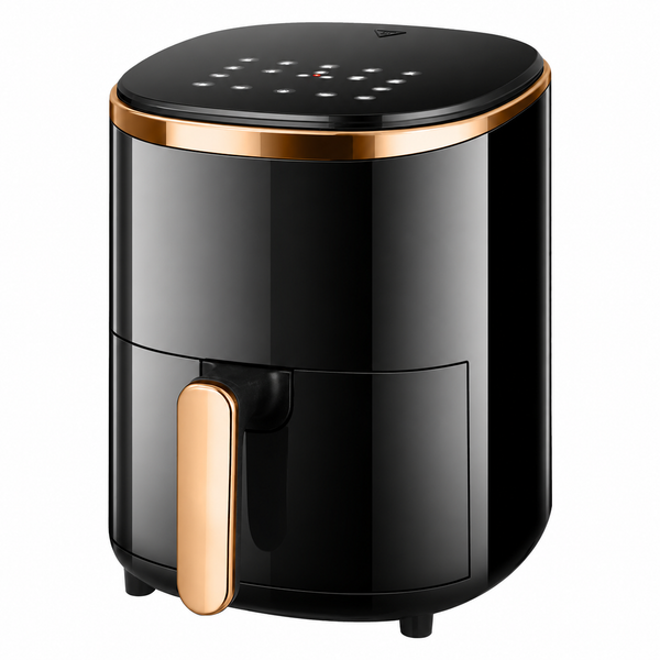 Friteuză cu Aer Cald LUXiS - 2000 W, 6 L, Panou Tactil, Coș Antiaderent, Negru/Auriu - 2529