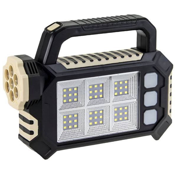 Lanternă Solară cu Acumulator 3 în 1 - Puternică, Proiector cu Încărcare USB