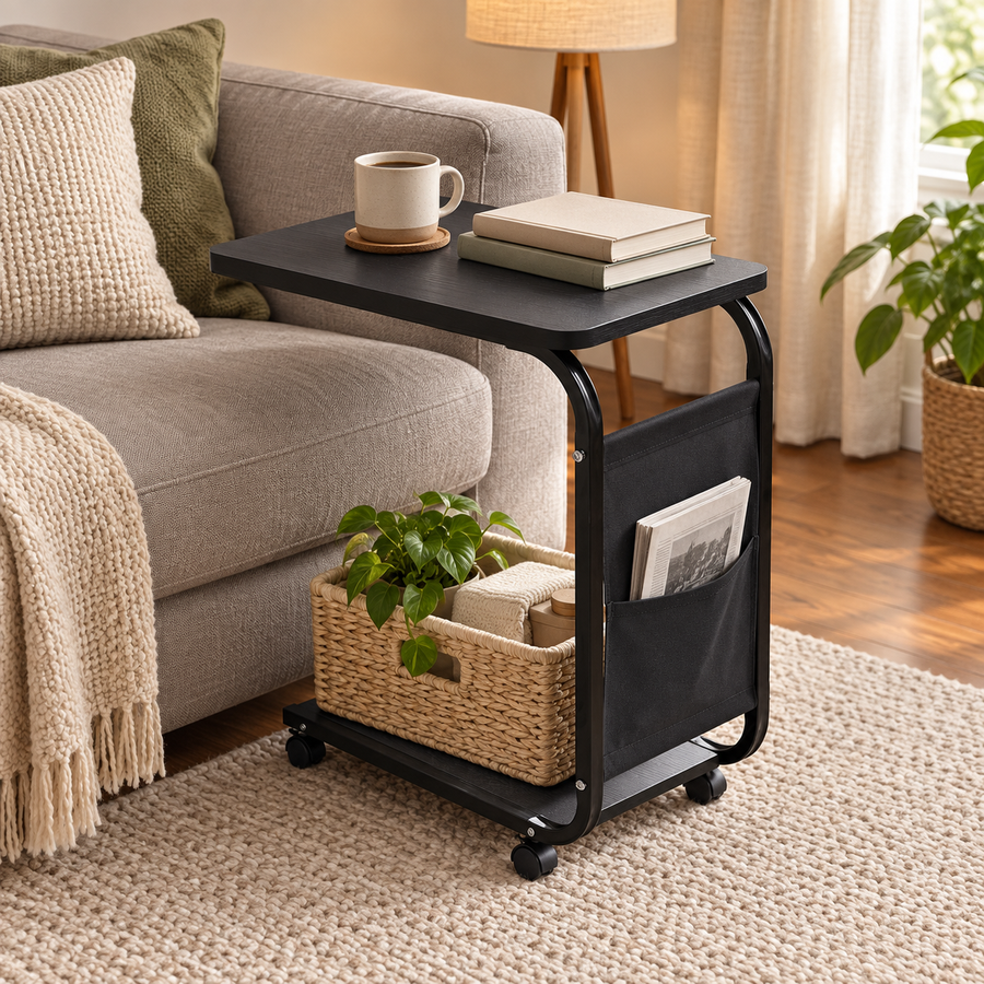 Măsuță Cafea/Laptop Portabilă Roți Luxis Negru 40*30*60cm 1.85kg, Compactă, Rezistentă - MCafea-114