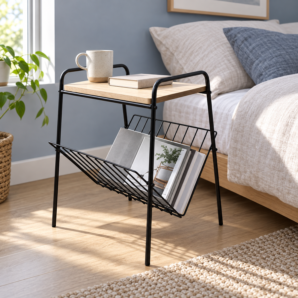 Măsuță Auxiliară Luxis cu Suport pentru Reviste, 36 × 29 × 46 cm într-un decor de interior