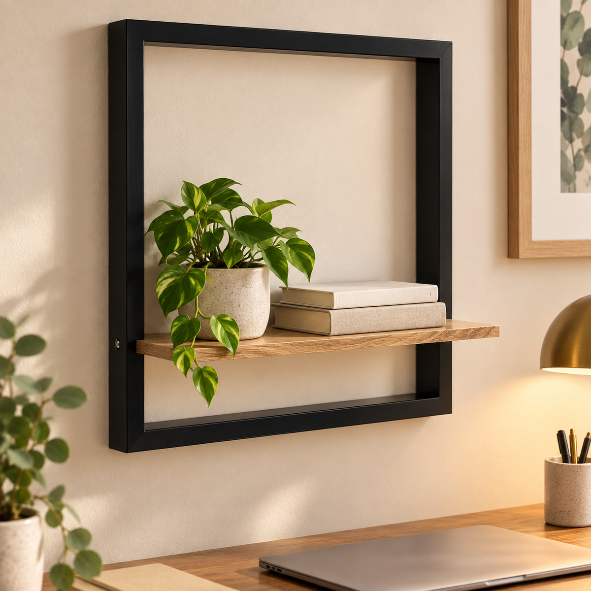 Raft de Perete Luxis din Lemn cu Cadru Metalic, 40 × 10 × 40 cm într-o altă cameră