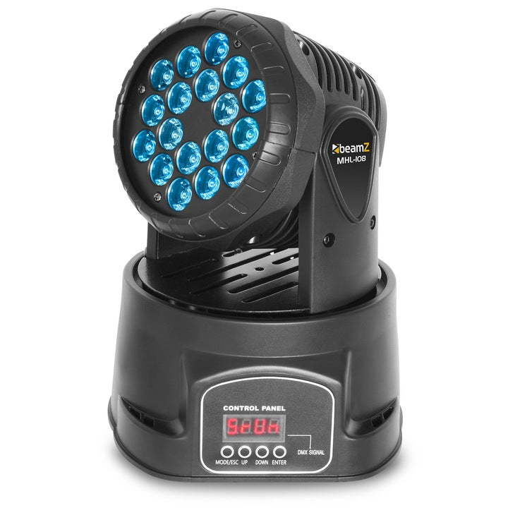 Mini Moving Head Luxis, 18 LED x 3W, RGB, DMX, Control Sunet, Rotatie 540°, Efecte DJ, Stroboscop, Club Party