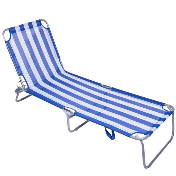 Șezlong Pliabil pentru Plajă - 188x55x24 cm, Schelet Metalic, Spătar Reglabil 3 Puncte, Suportă 110 kg