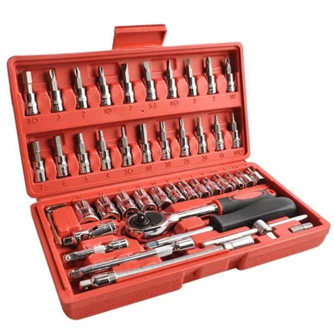 Trusa Scule 46 Piese - Profesionala, chei tubulare, biti, torx, imbus, clichet, adaptor