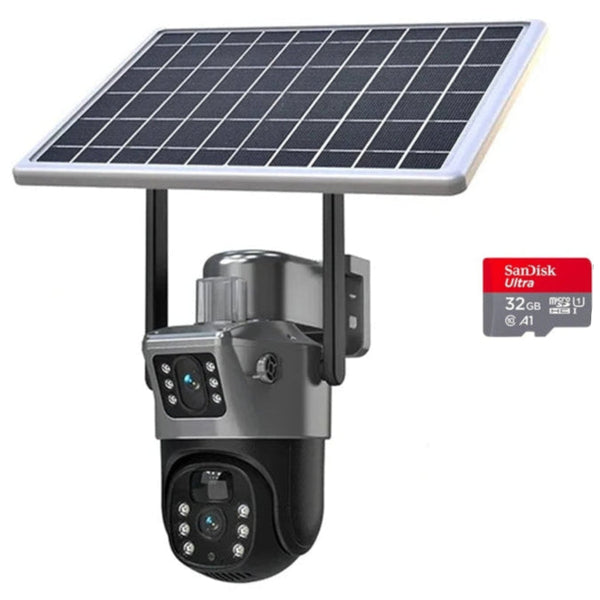 Cameră de Supraveghere WIFI - 4K - Două Lentile, Panou Solar, 360°
