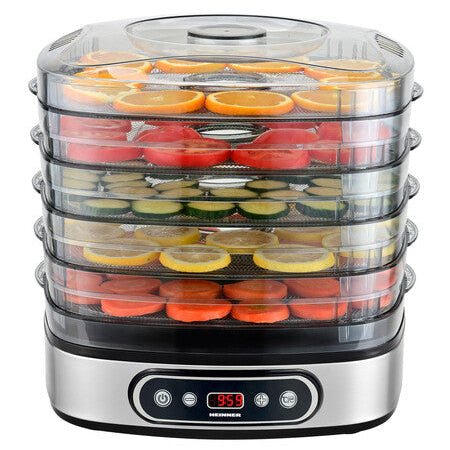 Deshidrator Alimente Heinner - 380W, 5 Tăvi Inox, Control Electronic, Timer, Temperatură Reglabilă - HFD-K380SSBK
