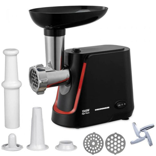 Mașină de Tocat Heinner MG-1250BK – 1340W, 1.5 kg/min, 2 site, Accesorii pentru Cârnați și Kibbe, Funcție Reverse