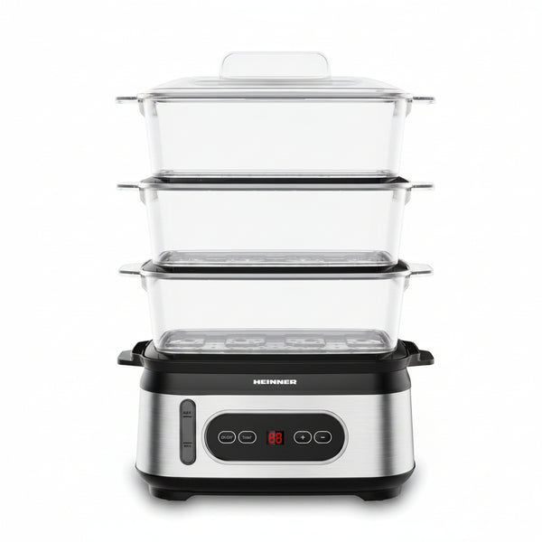 Aparat Gătit Aburi Heinner - 950W, LED, 9L, 3 Vase, Timer, Inox - HSA-D950SS
