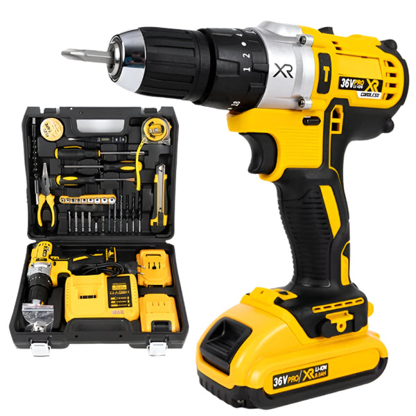 Trusă Bormașină - 2 Acumulatori 36V - Percuție, 30 de Accesorii - Autofiletantă