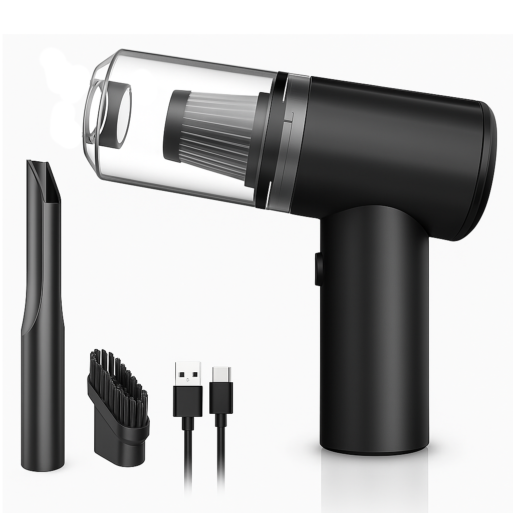 Mini Aspirator Portabil 2 in 1 – 120W, Incarcare USB-C, Negru, Curatare Uscata si Umeda, Compact si Puternic – Ideal pentru Acasa si Auto