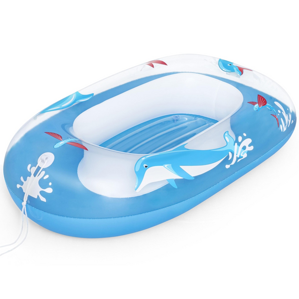 Barcă Gonflabilă Copii Floating - Design cu Delfini, Podea Confort Gonflabilă, Tractare cu Cordon, 102x69 cm - FFBB-102