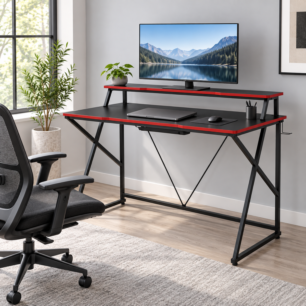 Birou Gaming Luxis cu Suport pentru Monitor, 120 × 60 × 90 cm