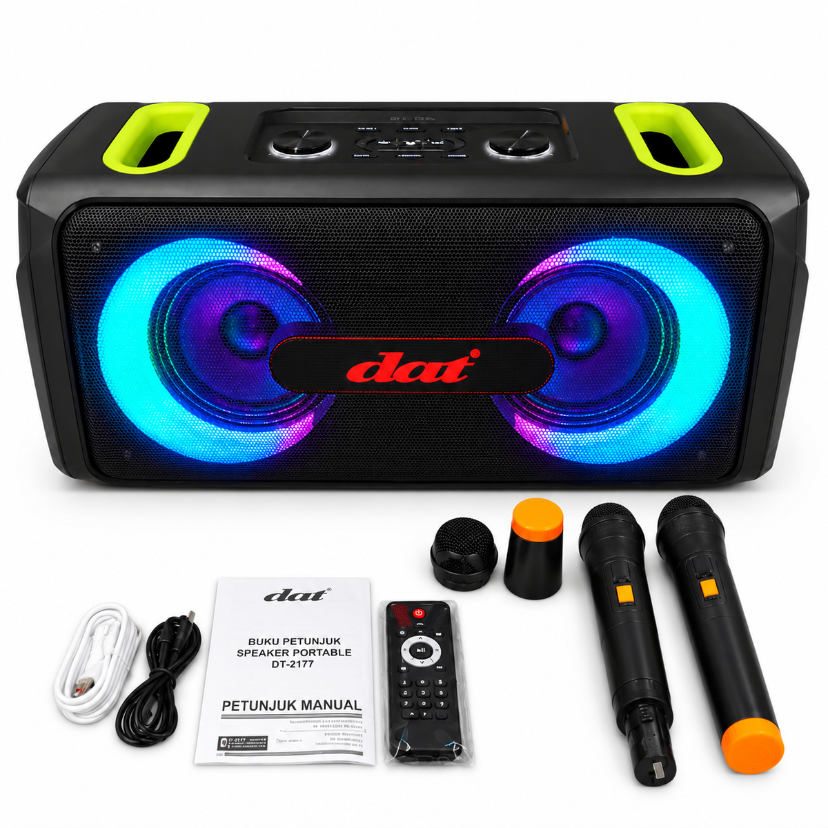 Boxă portabilă karaoke DAT DT-2177, boxă și accesorii incluse