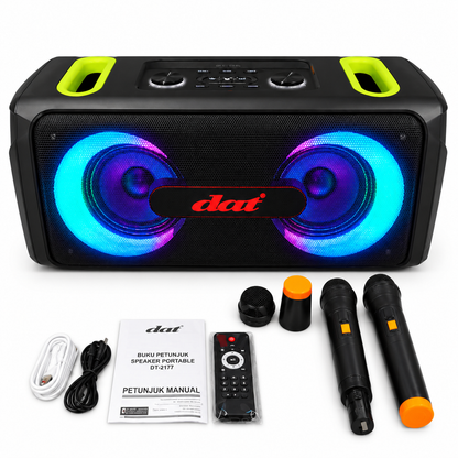 Boxă portabilă karaoke DAT DT-2177, boxă și accesorii incluse