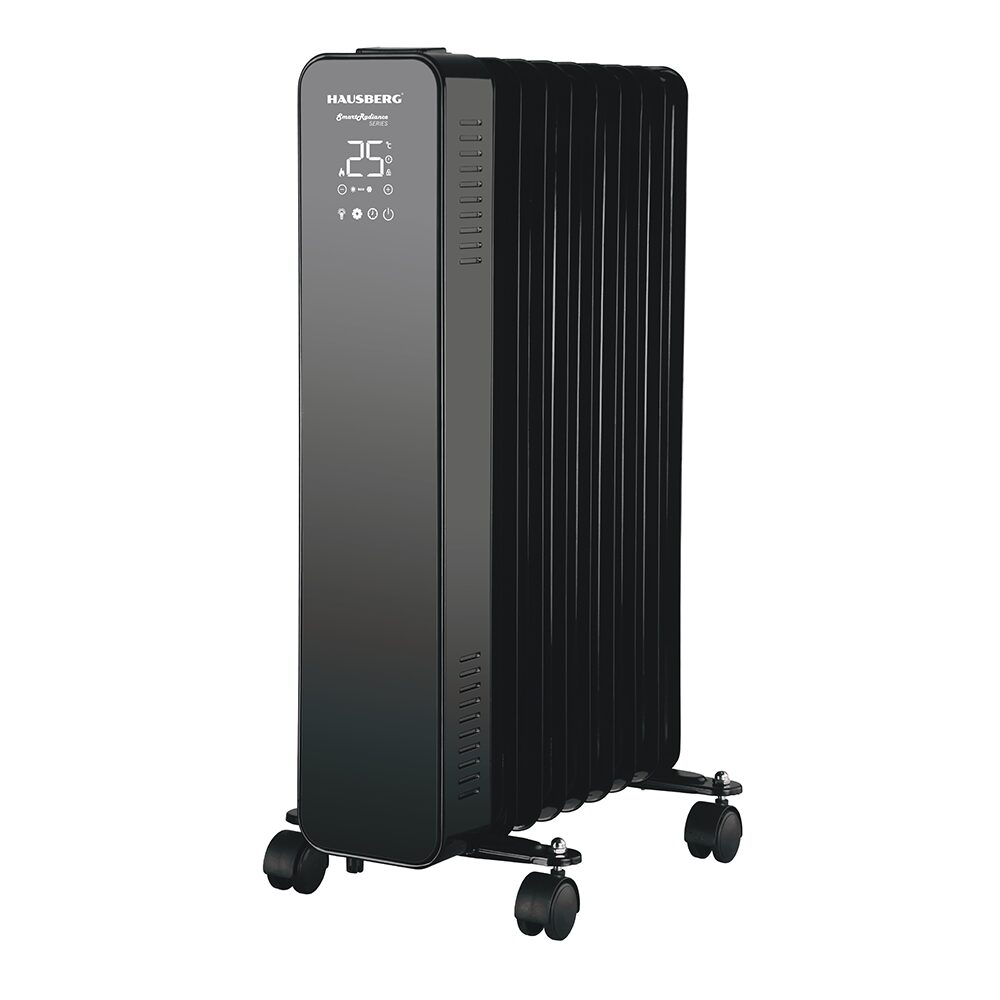 Calorifer digital cu ulei Hausberg HB8950NG, 2000 W, 9 elemenți, negru, vedere frontală