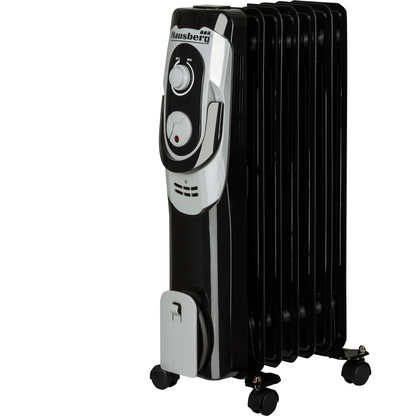 Calorifer Electric cu Ulei Hausberg, 1500 W, 7 Elemenți, 3 Trepte, Termostat Reglabil, Negru, HB8900NG