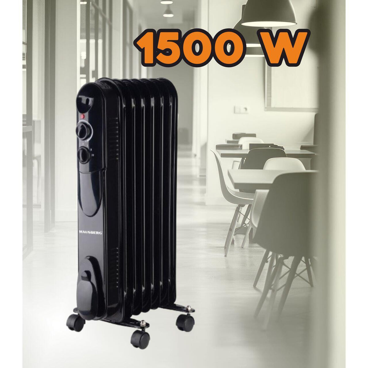 Calorifer cu ulei Hausberg HB8905, 1500 W, 7 elemenți, prezentare în ambient