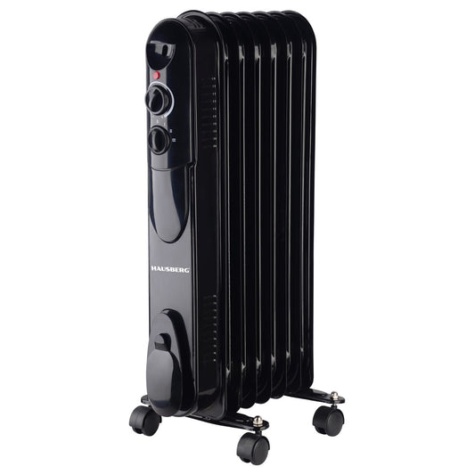 Calorifer Electric cu Ulei Hausberg, 1500 W, 7 Elemenți, 3 Trepte, Termostat Reglabil, Negru, HB8905