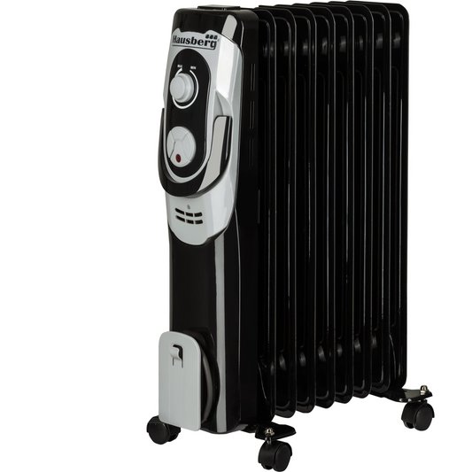 Calorifer Electric cu Ulei Hausberg, 2000 W, 9 Elemenți, 3 Trepte, Termostat Reglabil, Negru, HB8910NG