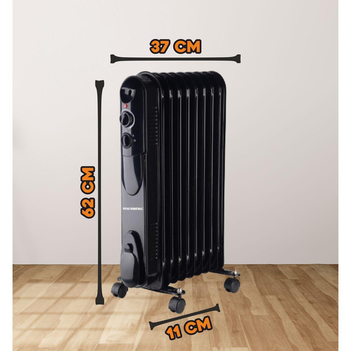 Calorifer cu ulei Hausberg HB8915, 2000 W, 9 elemenți, imagine cu dimensiuni