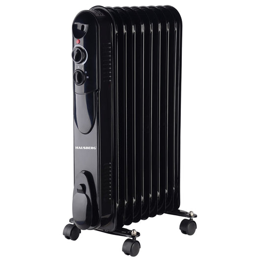 Calorifer Electric cu Ulei Hausberg, 2000 W, 9 Elemenți, 3 Trepte, Termostat Reglabil, Negru, HB8915