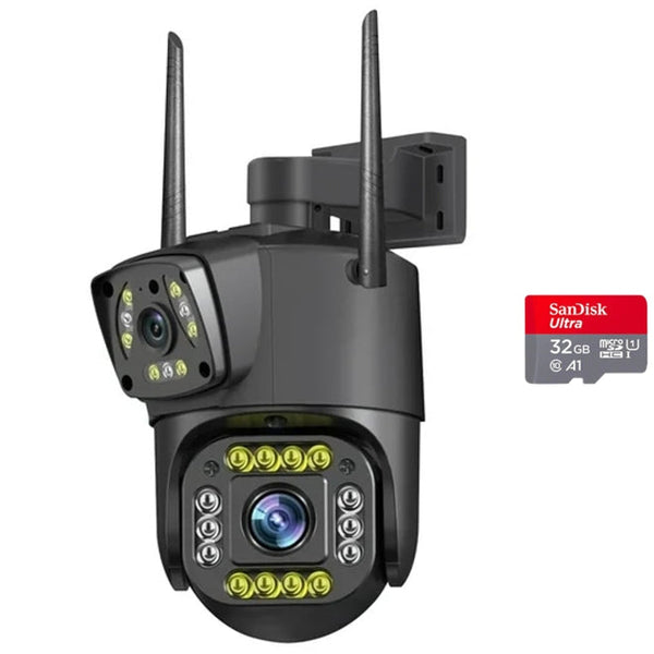 Cameră de Supraveghere WiFi 4K – Dublă Lentilă, Zoom 10x, Detecție Umană, Vizualizare 360° Aplicație