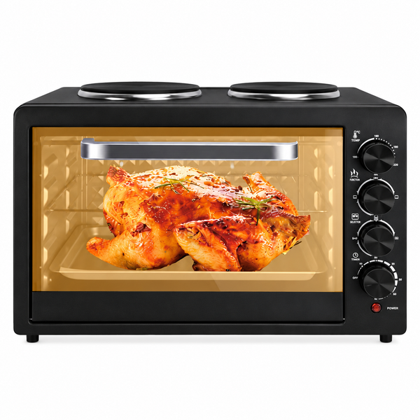 Cuptor Electric LUXiS - 2000 W, 48 L, Plită Dublă, Ușă din Sticlă, Negru - 5126