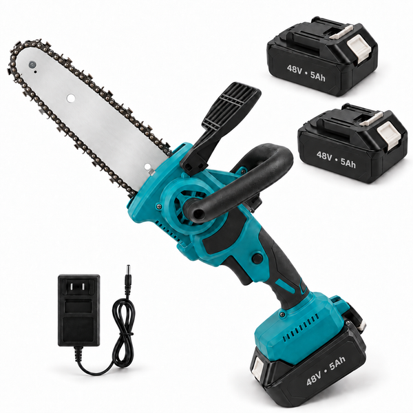 Drujbă Electrică cu Ungere - 2 Acumulatori 48V / 5Ah, Lamă 30 cm, Motofierăstrău cu Baterii