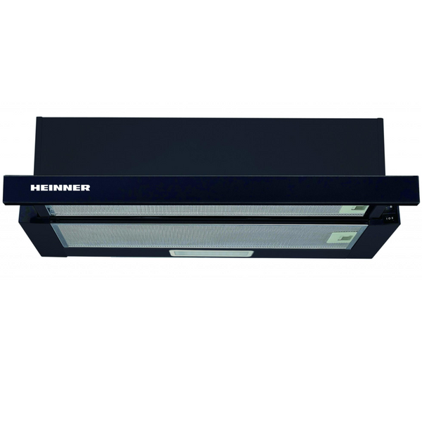 Hotă Telescopică Heinner - 60 cm, 325 m³/h, Panou Sticlă Neagră, LED, Clasa C - HTCH-440GBK