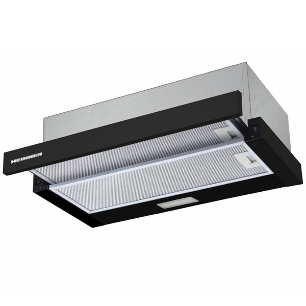 Hotă Telescopică Heinner - 60 cm, 358 m³/h, LED, 2 Trepte, Clasa B, Negru - HTCH-F400BK
