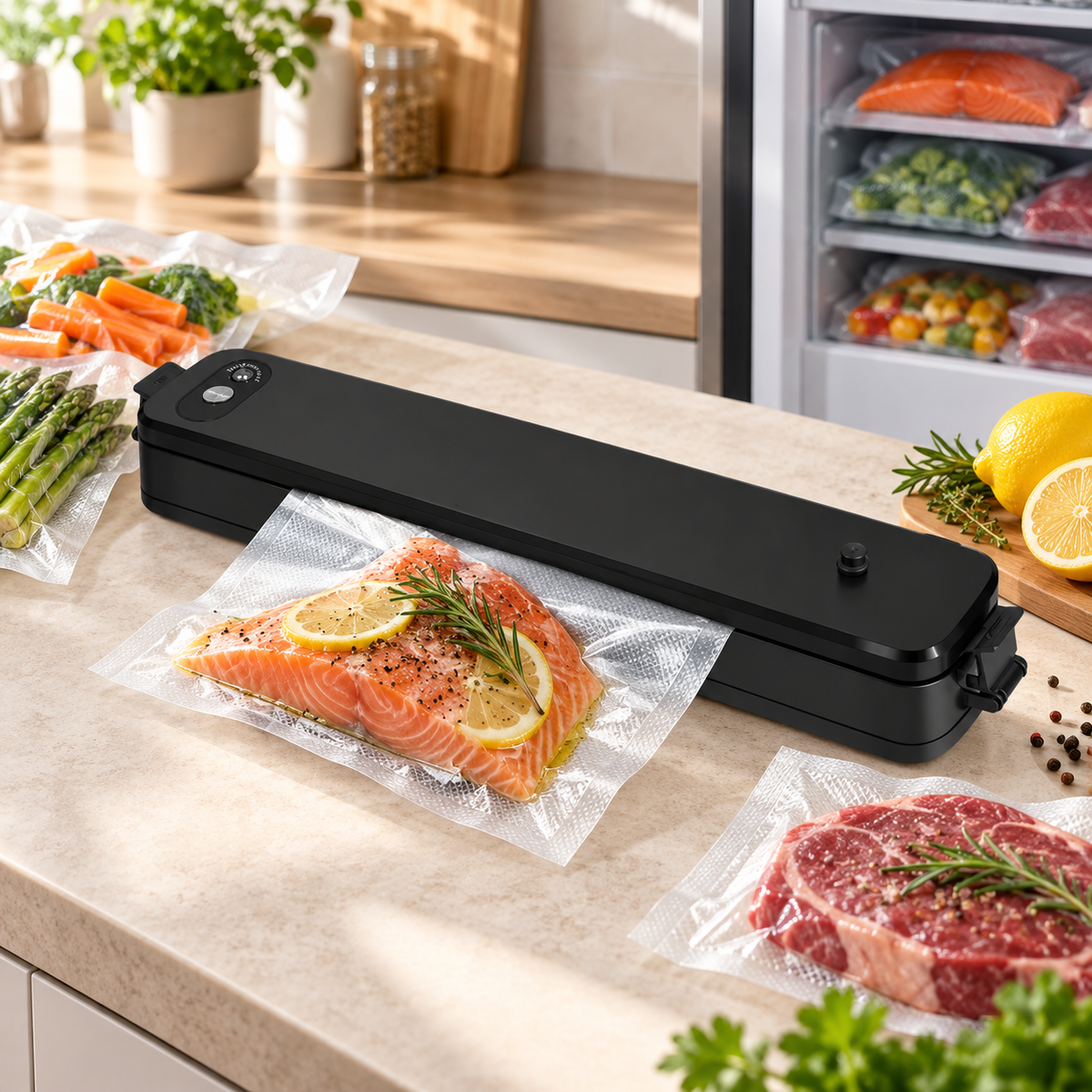 Aparat de Vidat și Sigilat Alimente - Vacuum Sealer 90W - Cadou: 10 Pungi de vidat