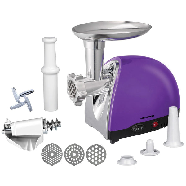 Mașină Tocat Carne, Roșii Heinner - 1600W, Accesorii Roșii, Cârnați, 3 Site, Cuțit Inox - MG1600TA-UV