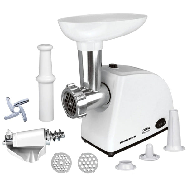 Mașină Tocat Carne, Roșii Heinner - 1360W, Accesorii Roșii, Cârnați, 2 Site, Cuțit Inox - MG-W1200R