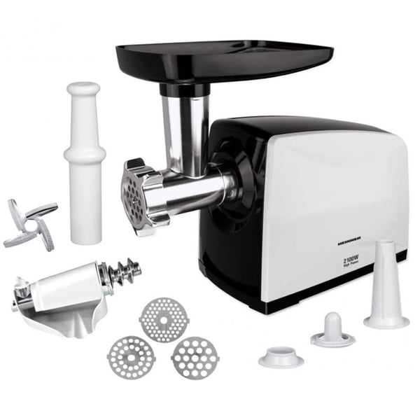 Mașină de Tocat Carne și Roșii Heinner - 2100W, 1.8 kg, 3 site , accesorii roșii, cârnați și kibbe, MG-2100BKWH