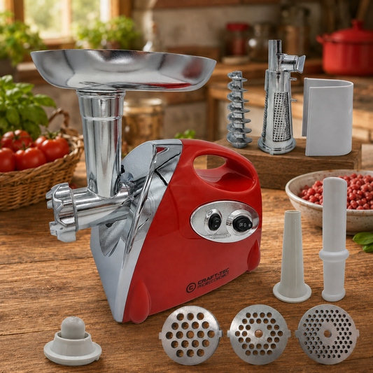 Masina de Tocat Electrica Craft-TEC - 3500W, 3 Site, 2KG Carne, Accesorii de Rosii si Carnati