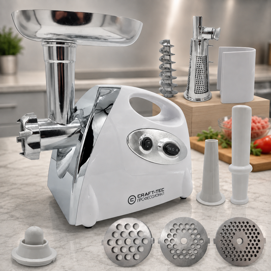 Masina de Tocat Electrica Craft-TEC - 3200W, 3 Site, 2.19 KG Carne, Accesorii de Rosii si Carnati