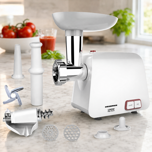 Masina Tocat Carne, Rosii Heinner - 1340W, Accesorii Rosii, Carnati, 2 Site, Cutit Inox - MG-1340WH
