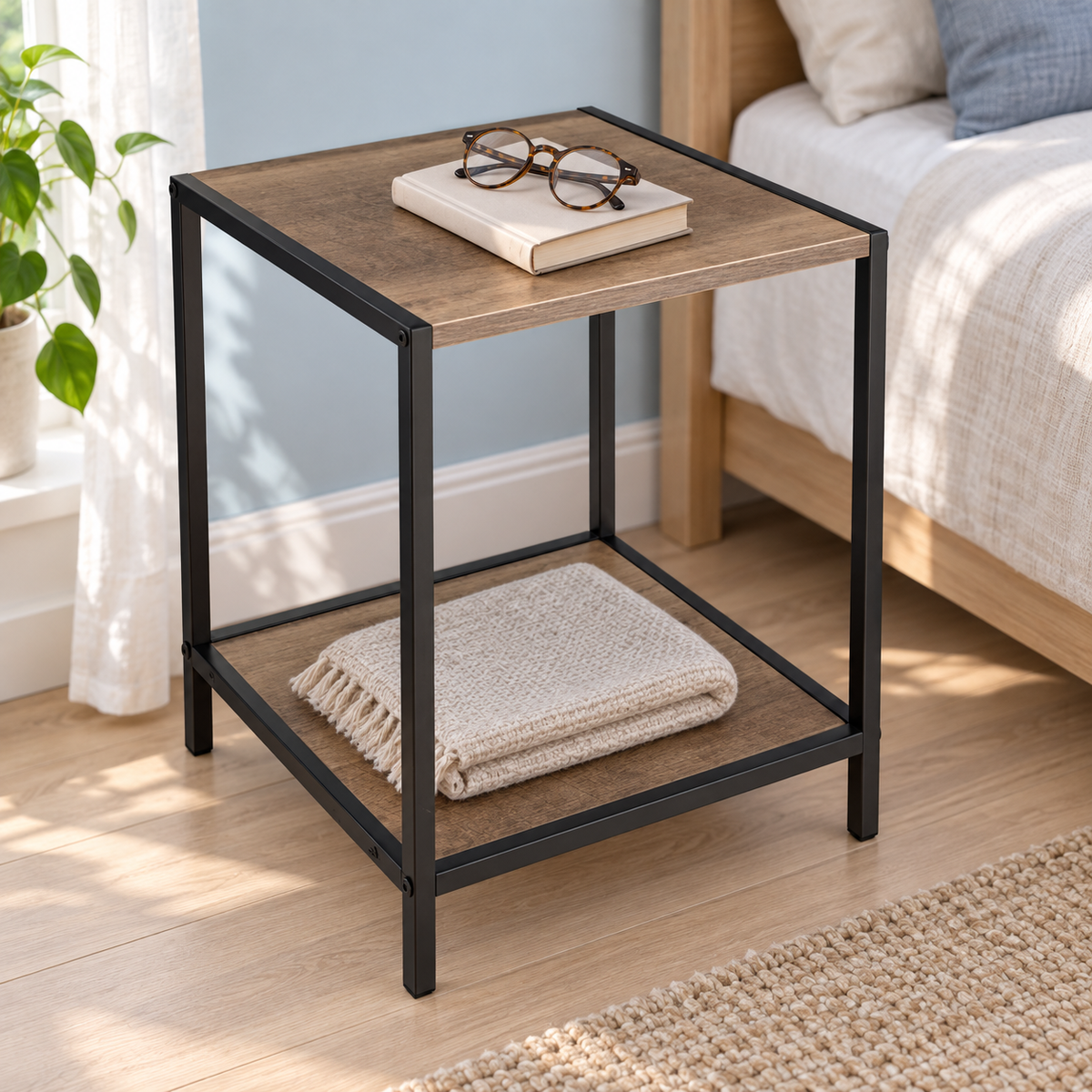 Măsuță Luxis cu 2 Niveluri și Cadru Metalic, 32 × 28,5 × 37 cm