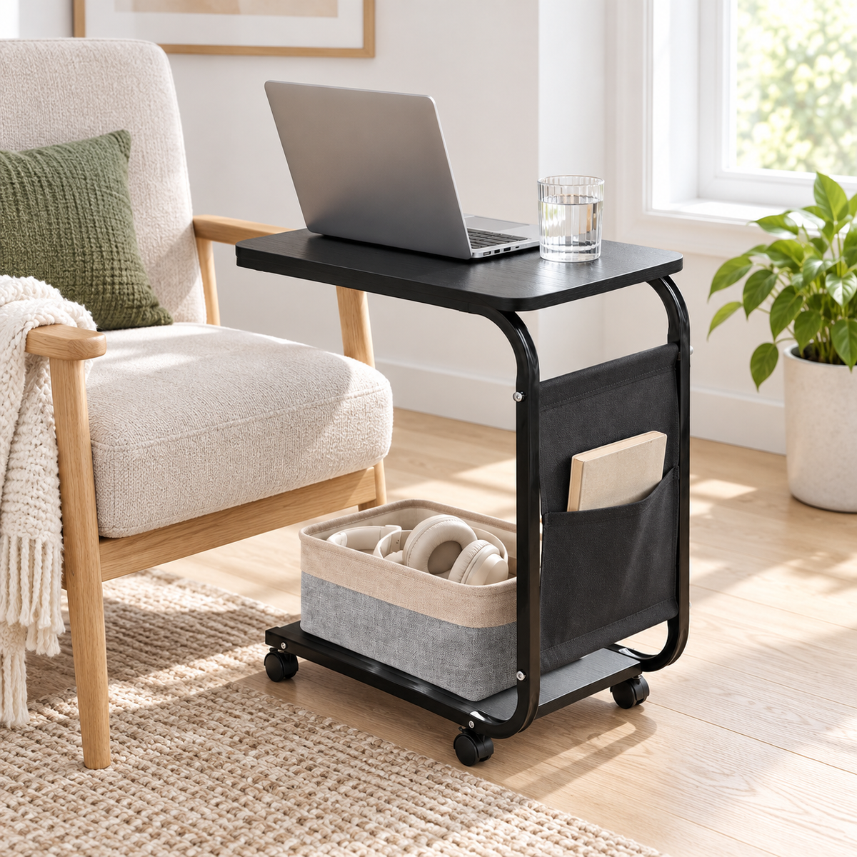 Măsuță Cafea/Laptop Portabilă Roți Luxis Negru 40*30*60cm 1.85kg, Compactă, Rezistentă - MCafea-114