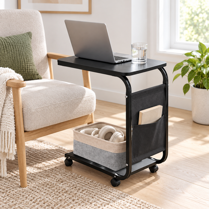 Măsuță Cafea/Laptop Portabilă Roți Luxis Negru 40*30*60cm 1.85kg, Compactă, Rezistentă - MCafea-114
